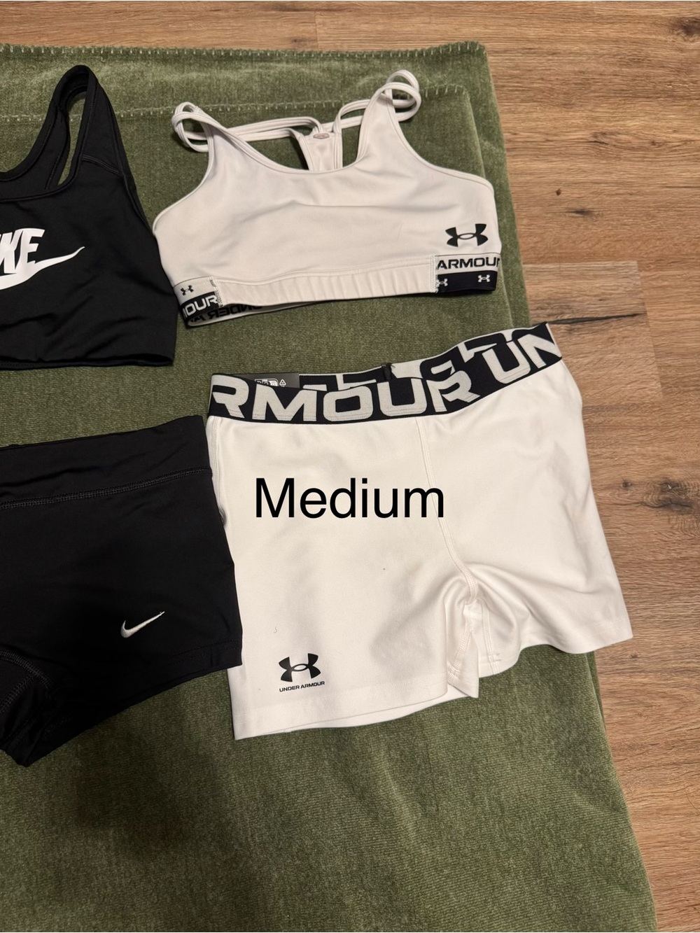 Under Armour White and Black Athletic Shorts with Logo Waistband - Picture 2 of 3
